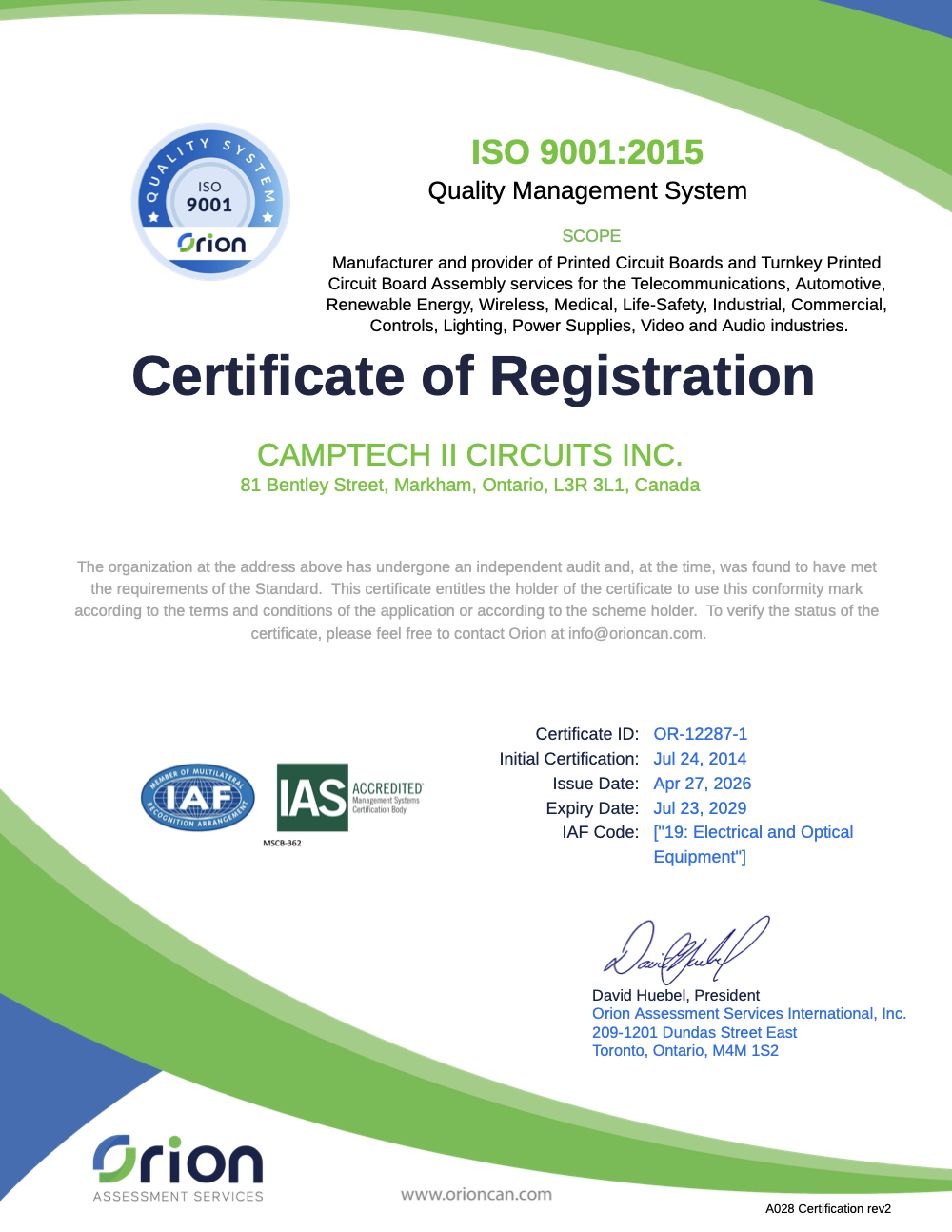 ISO 9001:2015 certificate